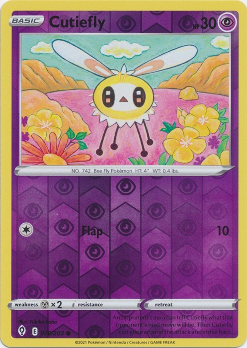 Reverse Holo Cutiefly 078/203 Common Evolving Skies Pokemon TCG