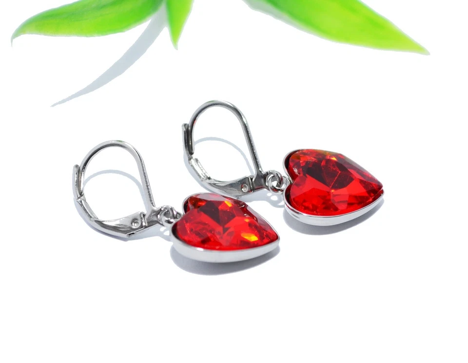 KRISTALL Herz Ohrhänger Ohrringe silber facette EDELSTAHL Glas Strass - Bild 3 von 4