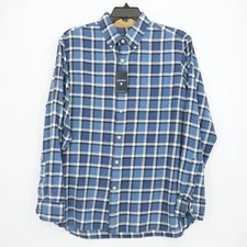 Cremieux Men's Long-Sleeve Shirt L Blue White Plaid 100% Cotton NWT $79.50