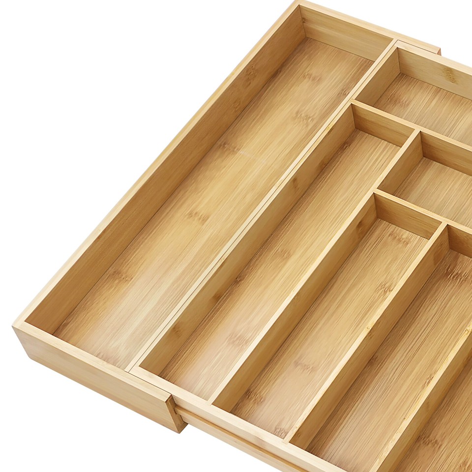 Extendable Bamboo Cutlery Tray Drawer Organiser Storage Insert Natural
