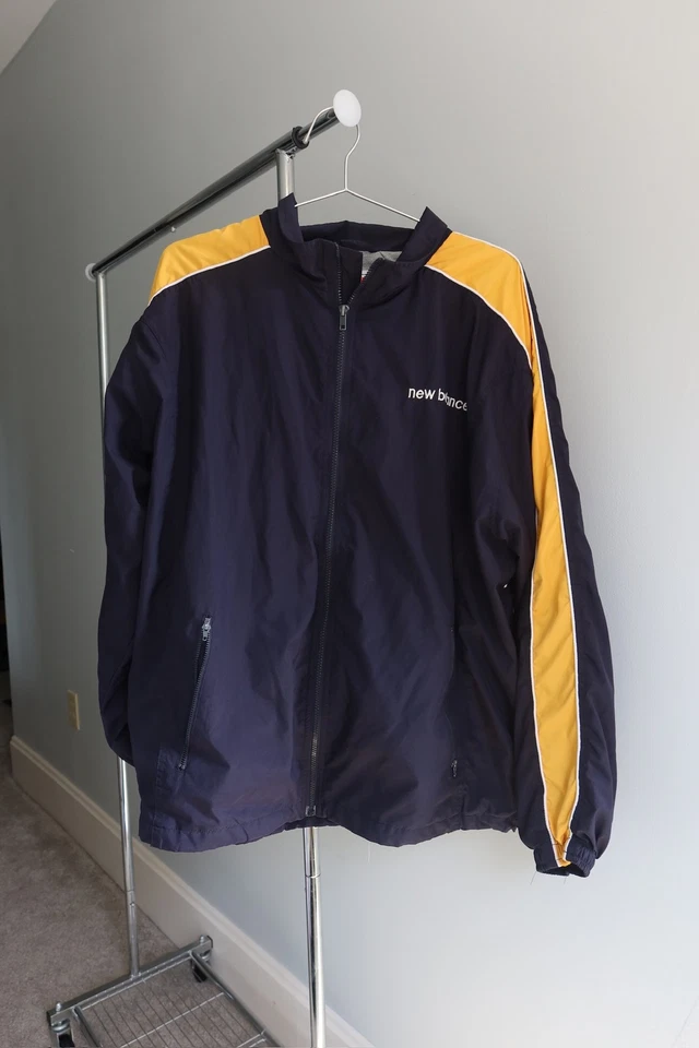 New Balance Windbreaker Track Suit Jacket Mens L Navy Blue Yellow VTG - Image 4 of 4