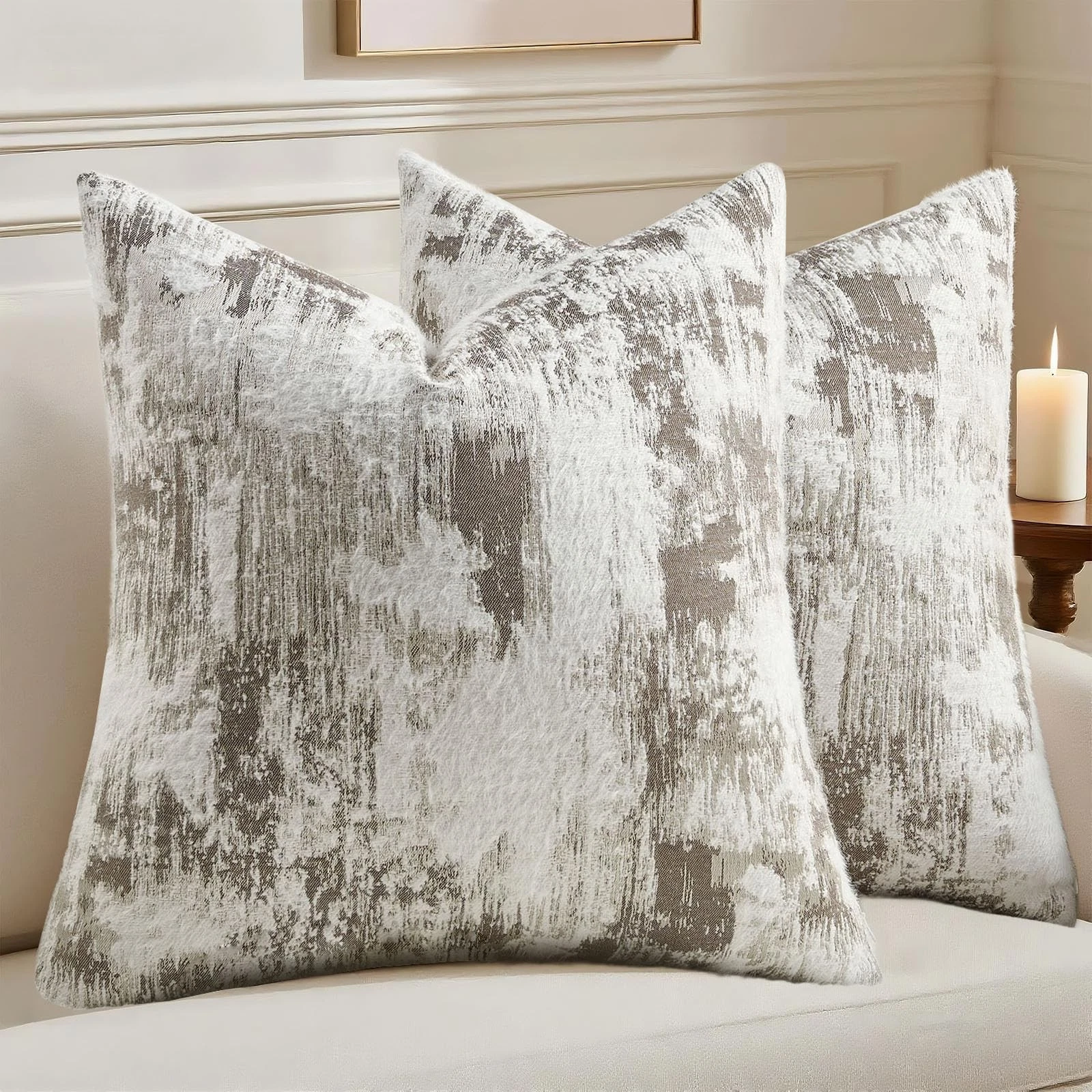 Pack of 2 Lumbar Throw Pillow Covers 16x16 Inch,Faux Cashmere Jacquard Decora...