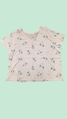 Sonoma Women's Plus Size 3X White/Blue Graphic V-Neck Short Sleeve T-Shirt