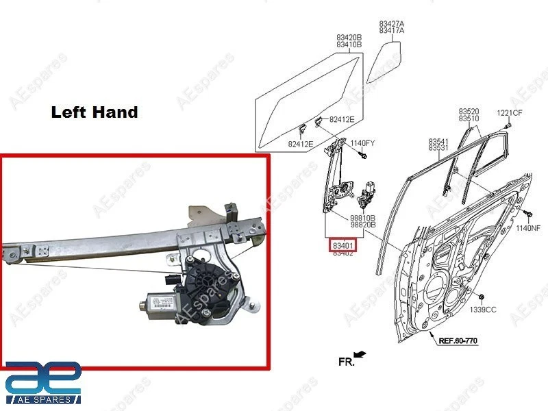 Rear Door Window Regulator Assembly LH For Hyundai Creta 2015-2020 83401A0000