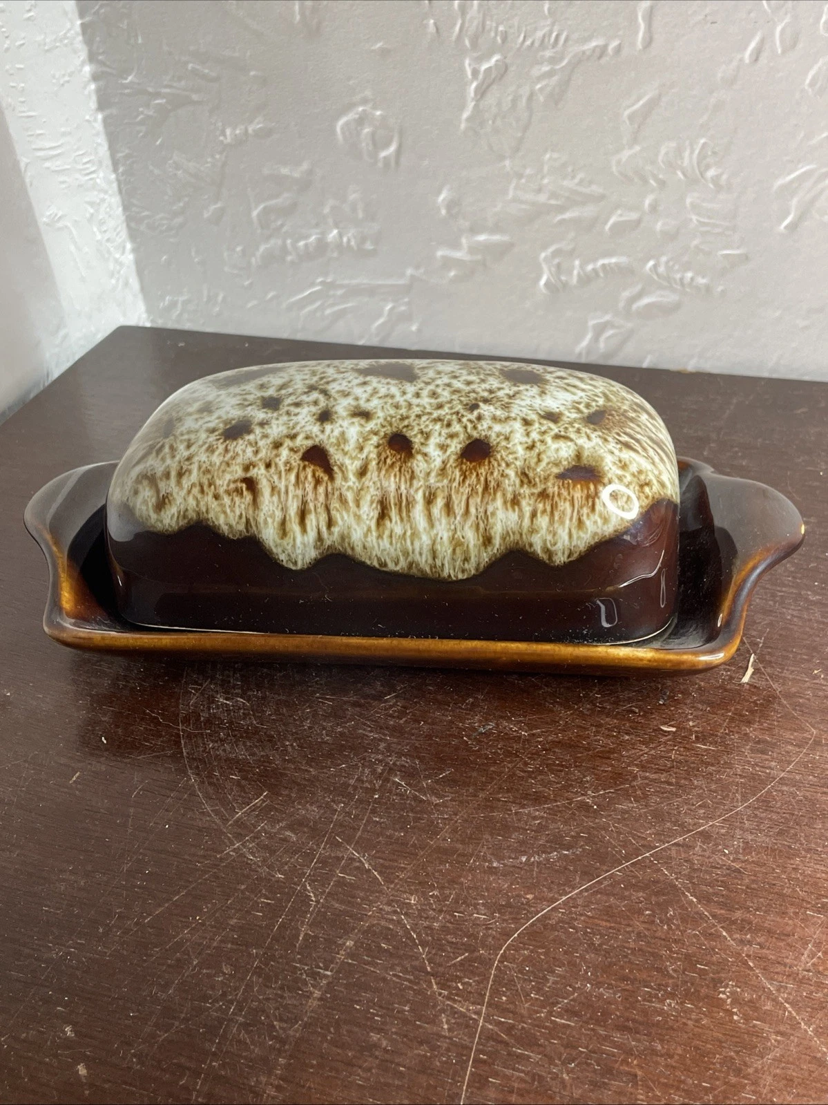 Vintage Harker Butter Dish Brown Drip Glaze Covered Butter Dish Gift Collectible