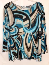 All Hours Vintage Shirt Black Turquoise Beige Tan Sparkle Women’s Size XXL