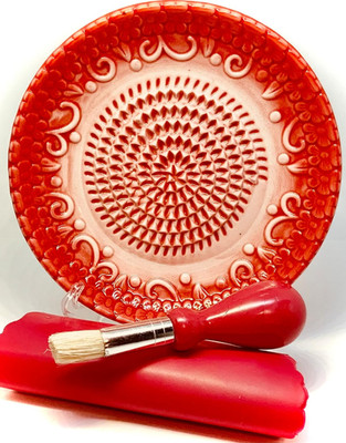 Ceramic Garlic Grater Plate Set Red Embossed Ginger Cheese Grater 4 Piece