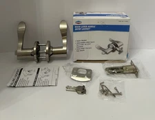 Entry Door Knob Set ~ Lever Handle Interior Exterior Door  ~ Satin Nickel ~ Keys