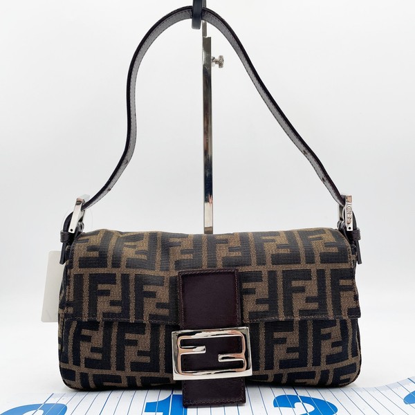 FENDI Zucca Canvas Leather FF logo Mamma Baguette Shoulder Bag Authentic Japan