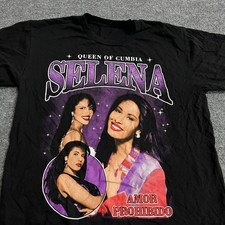 Selena T-Shirt Mens Size L Black Amor Prohibido Queen of Cumbia Graphic Tee L/XL