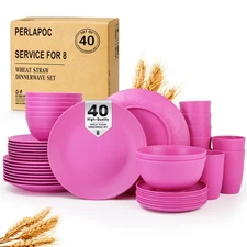 Wheat Straw Dinnerware Set 40 PCS | Service for 8 | Unbreakable Plates and Bo...