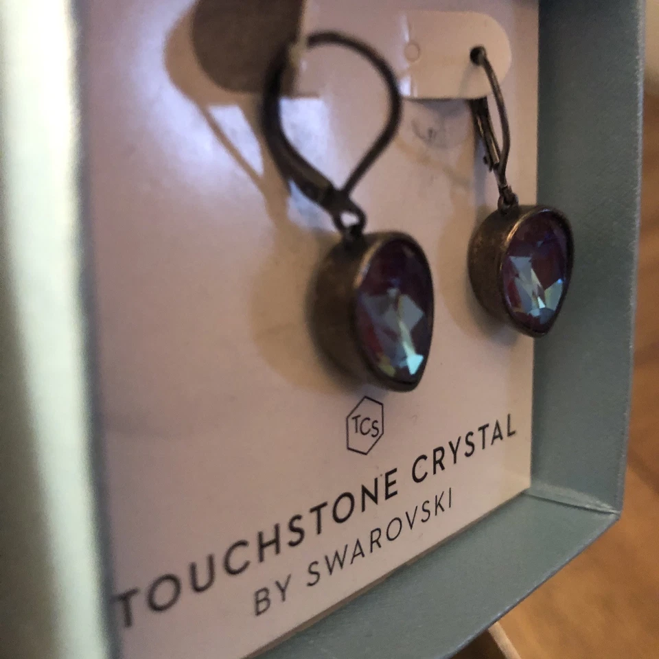 Pendientes colgantes de pera púrpura cristal piedra táctil Swarovski, Foto 4 de 4