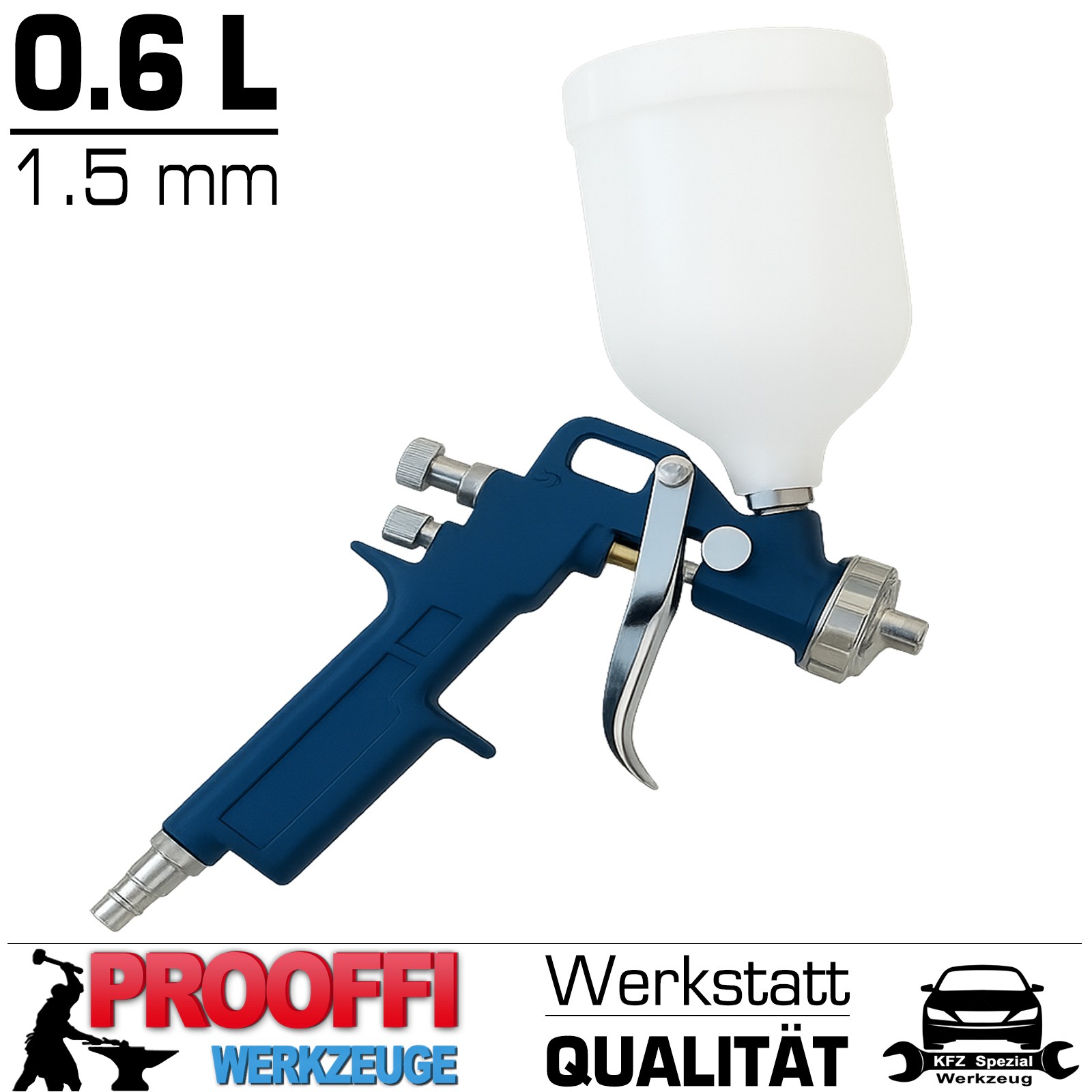 Farbpistole Lackierpistole Farb Sprüh Spritz Pistole Druckluft Düse 1.5mm / 0.6L