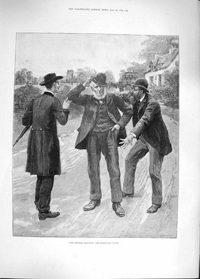 Alter antiker Druck Forestier 1892 Parlamentswahlszene ratloser Wähler 19.