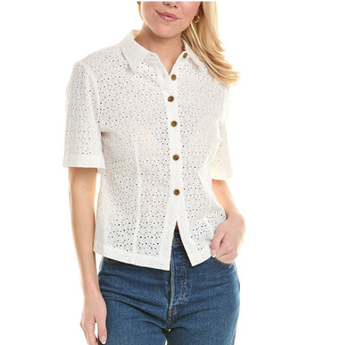 Rebecca Taylor Lea Eyelet White Blouse Top Shirt Nwt 8