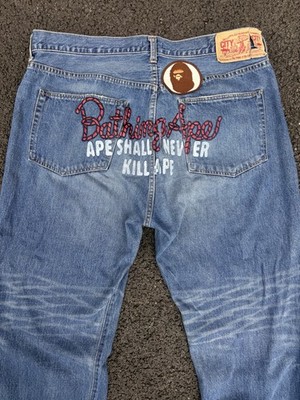 OG BAPE A Bathing Ape Jeans Size XXL Script Logo Japanese Denim Nigo Pharrell