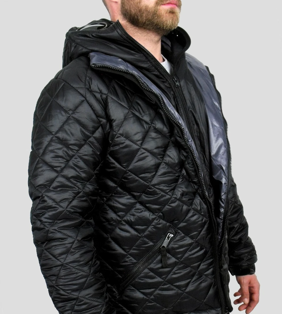 Mens Quilted Goggle Jacket Hooded Transform Padded Location Coat 2in1 JKT
Opens in a new window or t