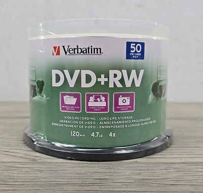 Verbatim DVD+RW 120 Min 4.7 GB 4x Blank Discs - 50 Pack - New Sealed