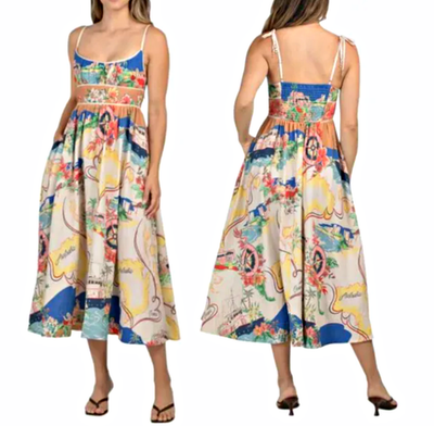 Christian Lacroix Linen Blend Nautical Map Anchor Charm Tipping Midi Dress  sz S | eBay