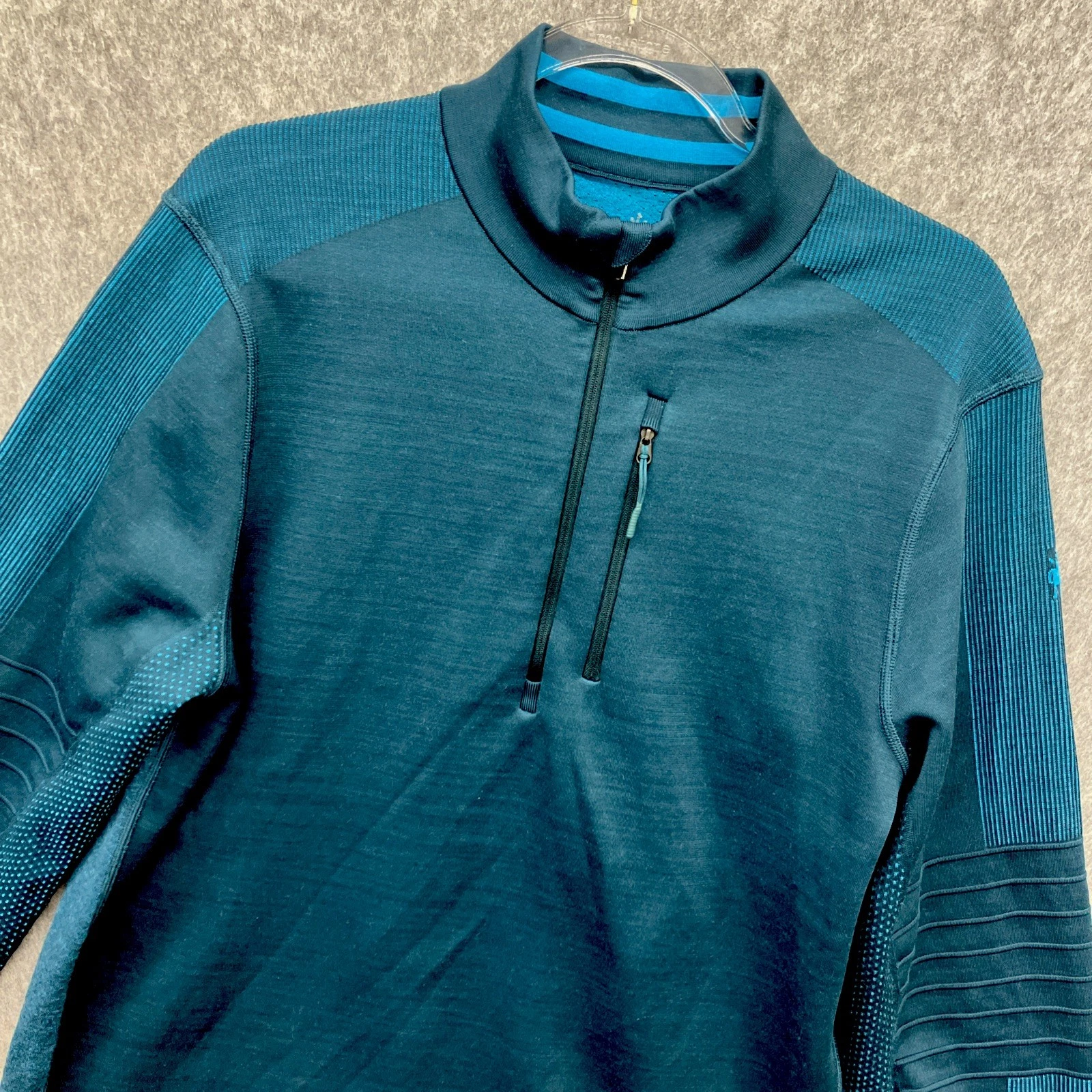 Smartwool Intraknit Thermal Merino Base Layer Quarter Zip Shirt Mens Medium Blue
