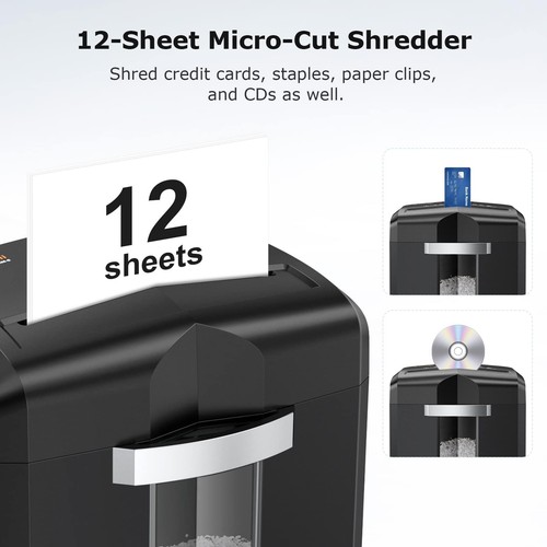 12-Sheet Micro Cut Paper Shredder, Heavy Duty Shredder for Home Office - Picture 3 of 5