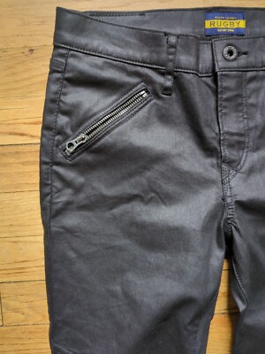 Ralph Lauren Rugby Coated Denim Skinny Black Moto Pants 2000s