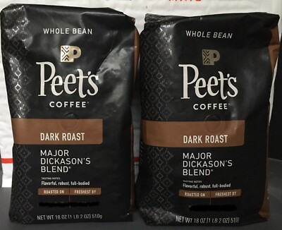 Peet's Major Dickason's Blend Whole Bean Coffee 2 Large Packages Dark Roast