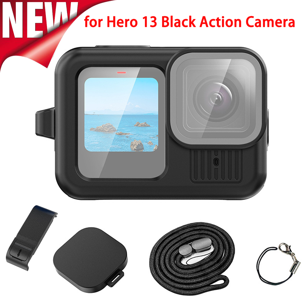 For Go Pro Hero 13 Case Silicone Protective W/Wrist Strap&Lens Co & (Side Cover)-image