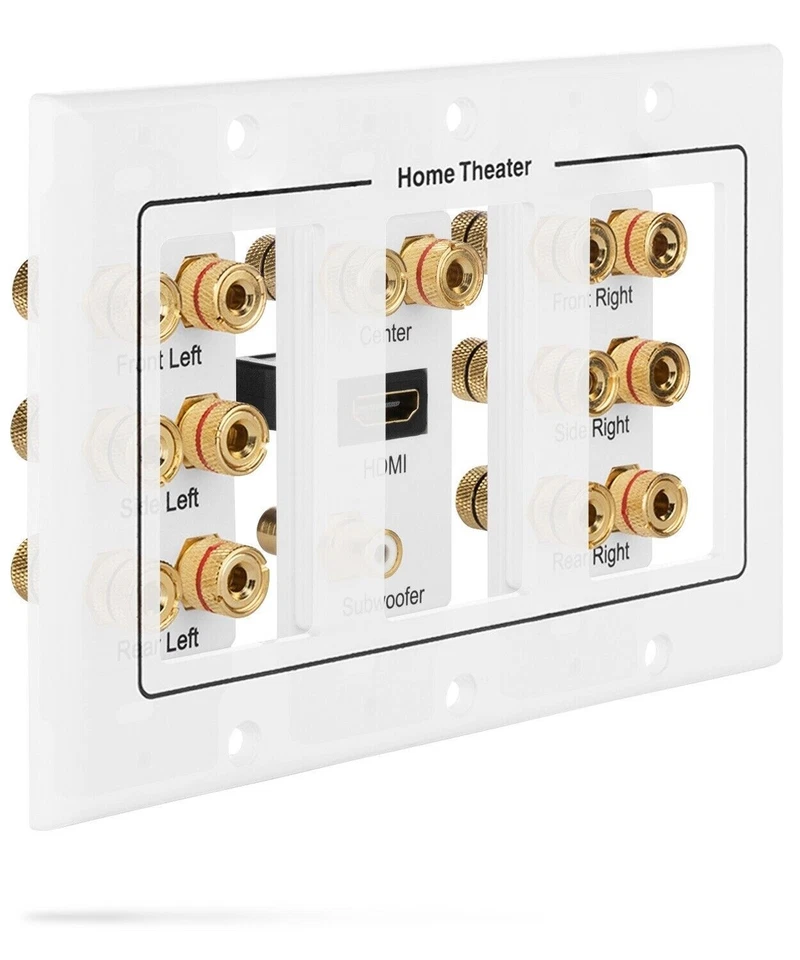 7.1 Surround Home Theater Speaker Wall Plate Banana Binding Post HDMI Port 3Gang - Image 4 of 4