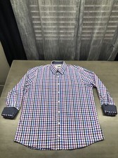 Nick Graham Mens Stretch Modern Fit Gingham Check Dress Shirt XL Flip Cuff
