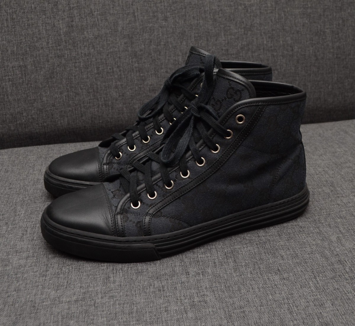 Men's Gucci GG Canvas Leather High Top Sneakers Size UK 6,5 US 7,5