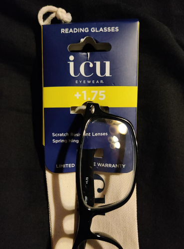 ICU Eyewear Emeryville Black Reading Glasses Readers with Case +1.75 NIP - Picture 4 of 4