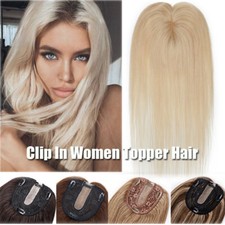 AAA White Topper Hairpiece 100 Remy Human Hair Clip In Toupee Wig Mono Base US
