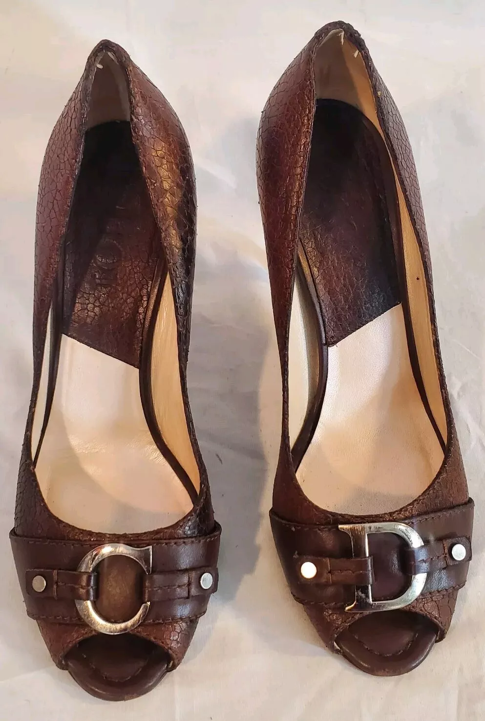 *CHRISTIAN DIOR femmes 38,5, 8 CD cuir LEGO Peep Toe escarpins talons chaussures 