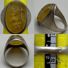 UNIQUE ANTIQUE NEAR EASTERN AGATE STONE INTAGLIO ROMAN SOLID SILVER RING