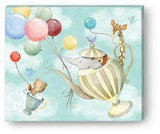 Punch Studio E7 Baby Canvas Wall Art Birthday Elephant  Balloons Teapot 24x20in