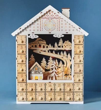 ANTHROPOLOGIE HANS VILLAGE WOOD ADVENT CALENDAR CHRISTMAS HOLIDAY CABIN LITES UP