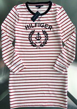 $99 NEW Tommy Hilfiger Sweatshirt Sweater Striped Dress Red Ivory Navy Size M
