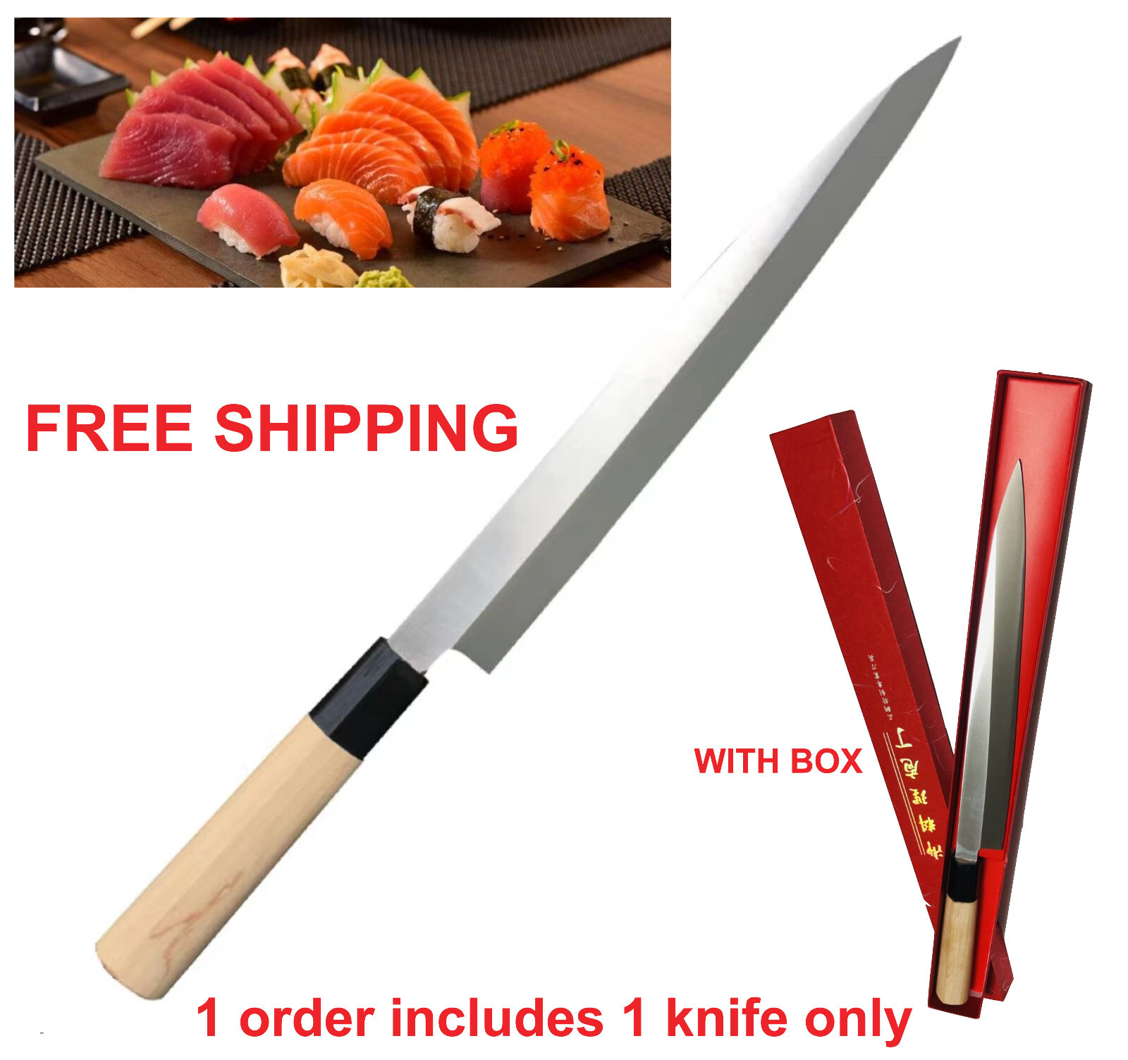 Japanese Sashimi Sushi Knife 10 inch Yanagiba Knife Stainless Steel