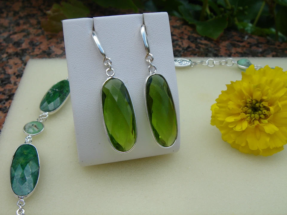 Funkel-Ohrringe in tollem Grün! Peridot-Quarz an Silber! - Bild 3 von 4
