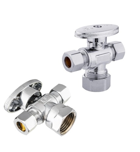 EFIELD 2 PCS 1/4-Turn Dual Angle Stop Valve  1/2" Fip Inlet x 3/8" x3/8 Compress
