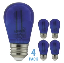 4 Pack Satco S8023 LED Filament Bulb 120V 1W 11W S14 Medium E26 Transparent Blue