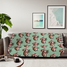 Christmas Squirrel Sherpa Blanket Holiday Santa Squirrels Bedding Throw Blankets