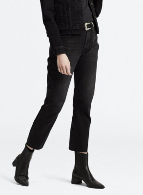 Levis 501 Original Cropped Denim Damenjeans schwarz 28  Taille x 28  gerades Bein