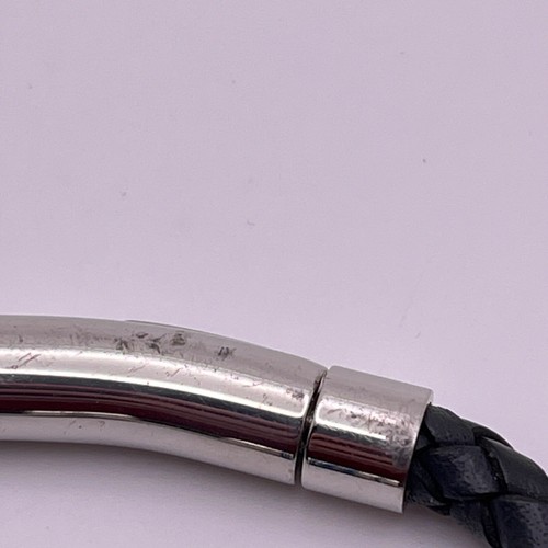 Mens Braided Bracelet Black Leather With Silver Tone & Blue Accents Unique & Co - Picture 5 of 7
