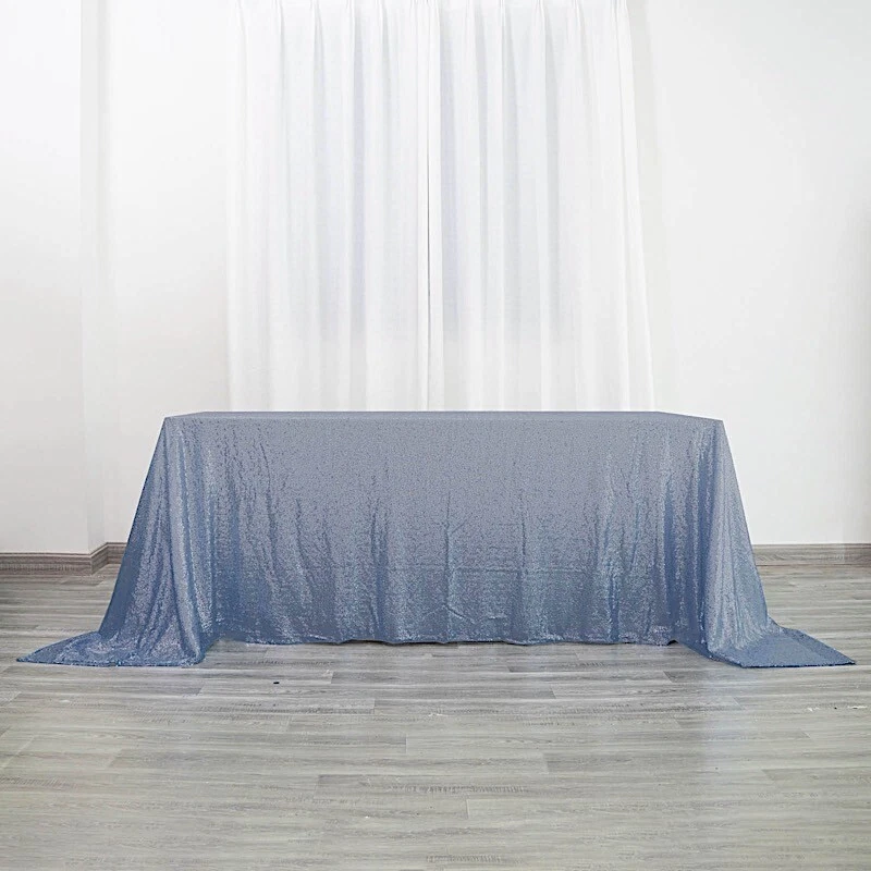 90x132" DUSTY BLUE Sequin RECTANGLE TABLECLOTH Party Events Catering Linens SALE - Image 2 of 4