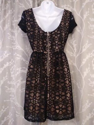 Speechless Dress Size 5 Black Lace on Beige Short Sleeve Knee Length | eBay Speechless Dress Size 5 Black Lace on Beige Short Sleeve Knee Length | eBay