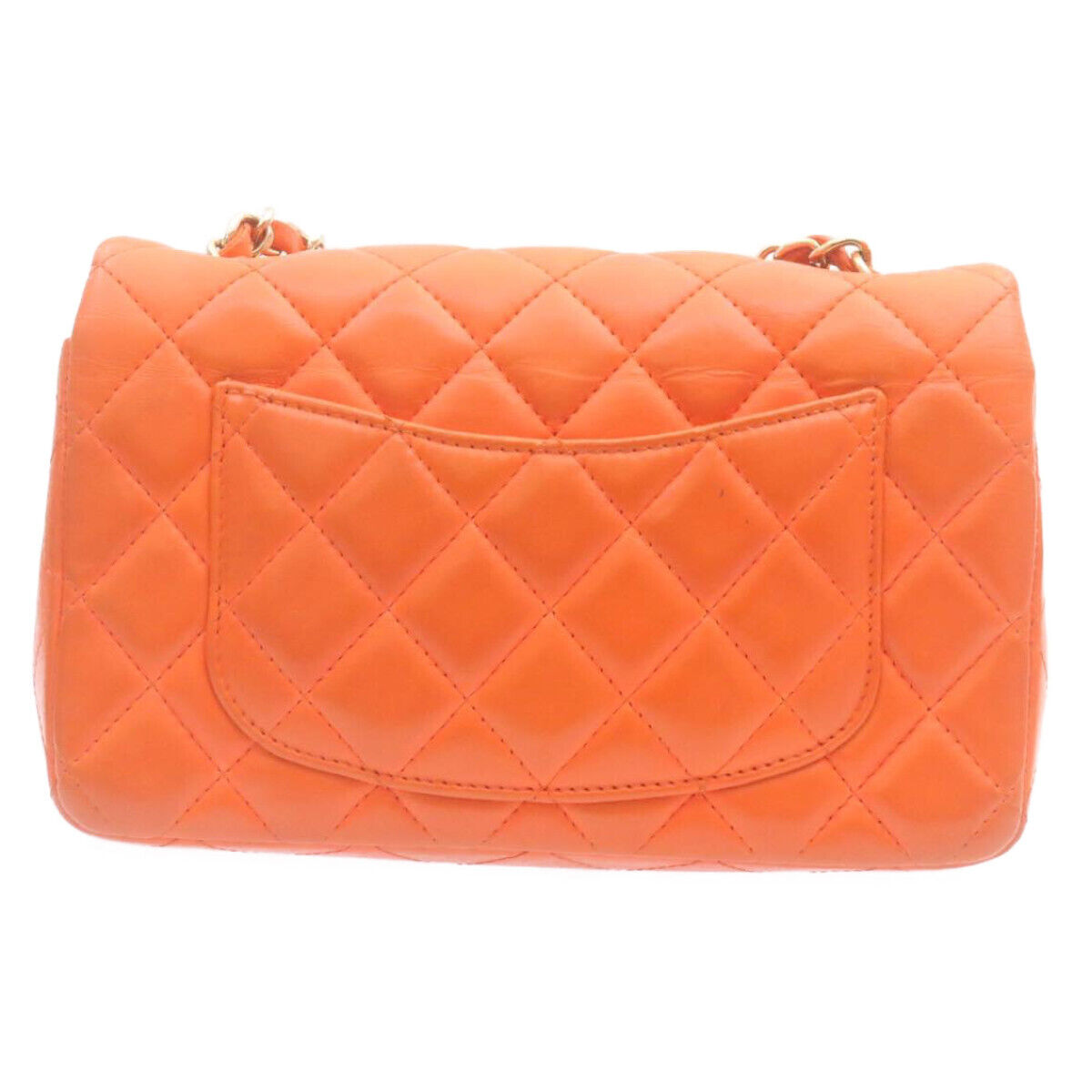 CHANEL Matelasse Mini Chain Flap Classic Shoulder Bag Lamb Skin Orange CC  29106A 