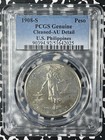 1908-S U.S. Philippines 1 Peso Pcgs Cleaned-Au Details Lot#G026 Silver!