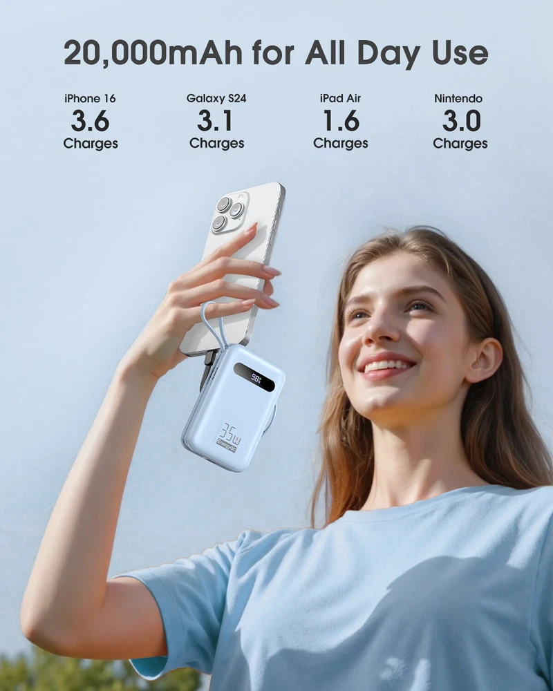 20000mAh 35W PD Fast Charging Power Bank for iPhone QC 4.0 Portable